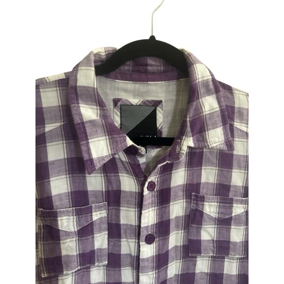 Volcom Womens Medium Cotton Purple Plaid Luna Long Sleeve Button Top #5650 - Picture 2 of 15
